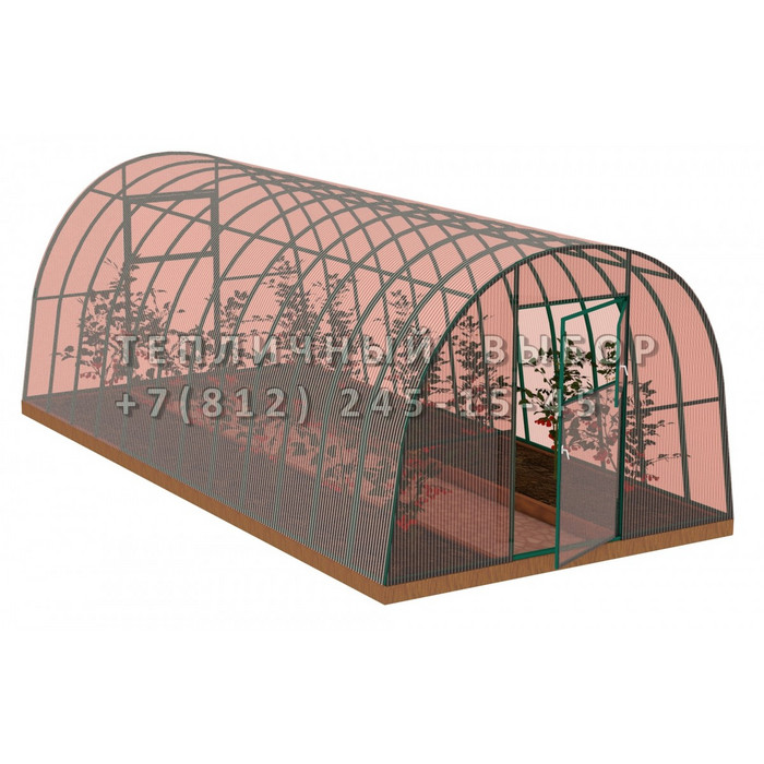 Теплица из поликарбоната-фито Усиленная Арочная 2,5х12 h=2 м профиль 30х30 мм Зеленый